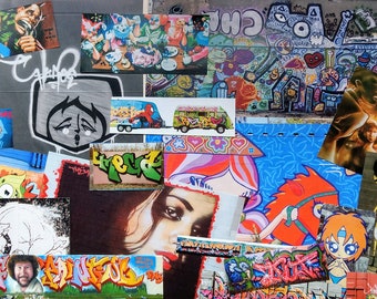 Modern Graffiti Edgy Street Art Upcycled Scraps Grab Bag for Scrapbooking, Junk Journalling, Collage