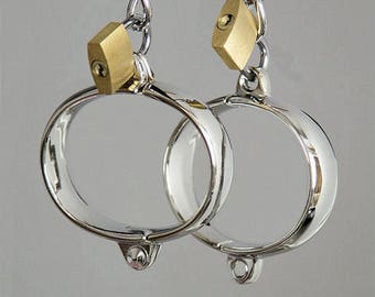 Personalised, Engraved, Steel Handcuffs / Ankle cuffs, BDSM, bondage, fetish, restraints, play, adult, sex toy. Brass Padlock.