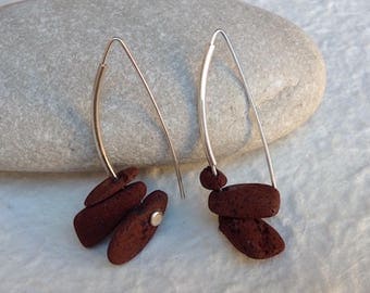 STONE earrings. Earrings of silver and oxidized lava.