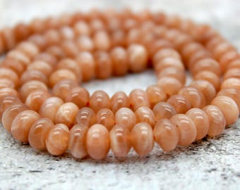 Peach Moonstone Mystic Rondelle Beads Natural Gemstone (3mm x 5mm, 4mm x 6mm)