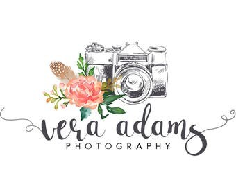 Photography logo design, watercolor logo design, floral watercolor logo, photographer logo, branding template, flower logo, instant download