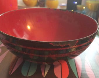 Black red CATHRINEHOLM bowl, Saturn pattern, enamelware Norway vintage