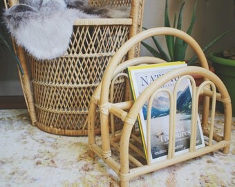 Bentwood Magazine Rack Vintage Magazine Holder Bamboo Furniture Mid Century Modern Record Storage Boho Vinyl Record Storage Rattan Furniture