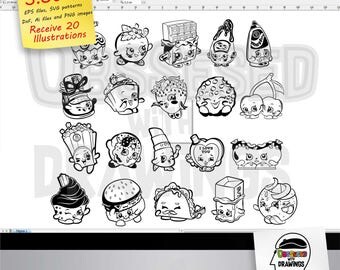 Shopkins svg patterns, editable files: EPS, DXF, Ai and receive PNG images, 20 differents models to create your projects