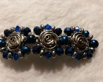 Beaded Barrette, Triplet Design, MetallicRoses2