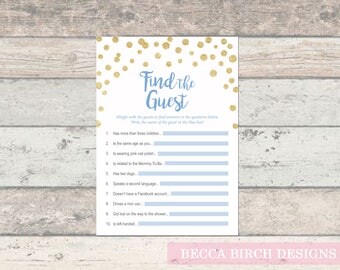 Find the Guest Printable – Baby Shower Game – Blue and Gold – Icebreaker – Baby Boy – Printable Game