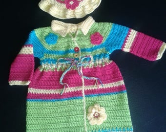 Toddler,Rainbow,crochet, bonnet,hat,handmade,quality,designer,coat, children, child, girl,