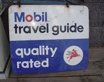 Rare Vintage Mobil Pegasus Travel Guide Quality Double Sided hanging Sign Gas