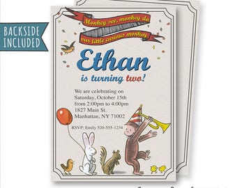 Curious George Invitations, Curious George Birthday Invitations, Curious George Party, Classic Curious George, Printables, Personalized