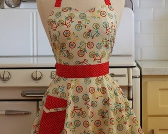 Retro Full Apron Sweetheart Neckline Bicycles - BELLA