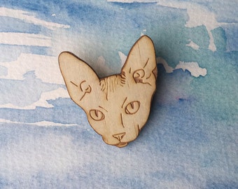 Cat Brooch Wearable Art - Sphynx Brooch Laser Cut Animal Art Eco