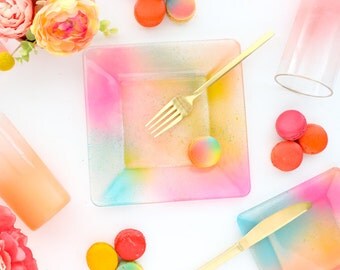 Colorful Pink, Peach, and Turquoise Gradient Plates - Choose your size - Appetizer, Salad, or Dinner Plates