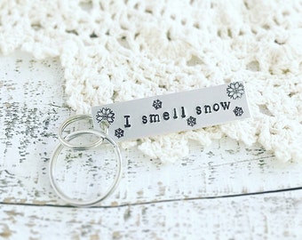 Gilmore Girls keychain, I smell snow Lorelai quote, Lorelai and Rory, Stars Hollow, Christmas keychain