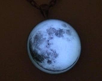 Full Moon Glow in the Dark Magic Necklace Galaxy Space Pendant Luna Celestial Glowie Handmade Art Real Glowing Moon Jewelry Round Light