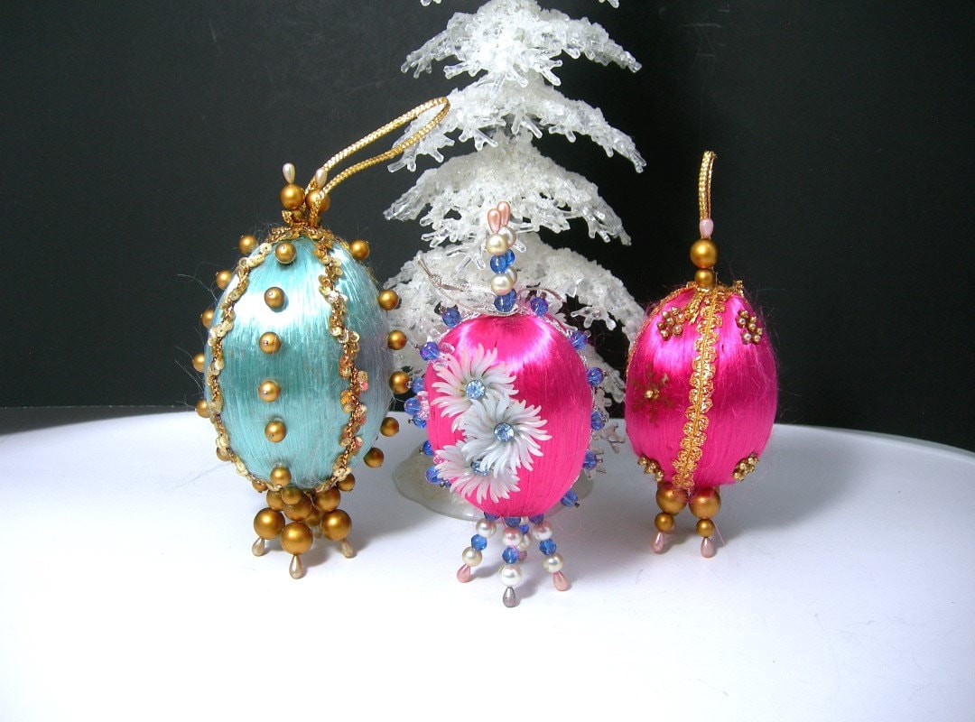 vintage hand beaded christmas tree ornaments 1960s era egg vintage hand beaded christmas tree ornaments 1960s era egg