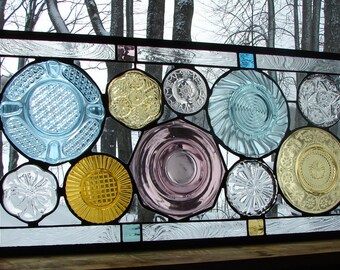 Collage Jewel Tones Vintage plate panel stained glass