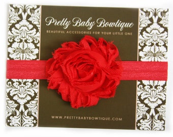 Infant Red Headband Baby Headband - Red Toddler Headband -Red Flower On Red Stretch Baby Girl Headband