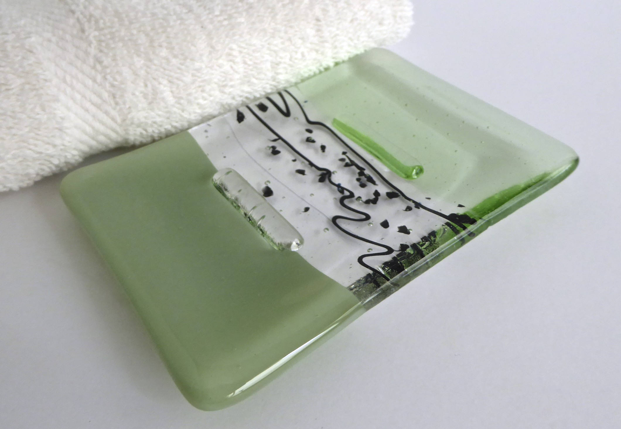 Fused Glass Soap Dish in Celadon and Pale Green by BPRDesigns