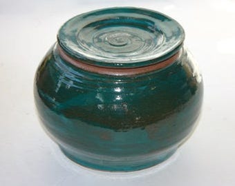 Turquoise Stoneware Jar OOAK Multipurpose Lidded Jar Glossy Glaze 6" high by 6.25" at widest diameter