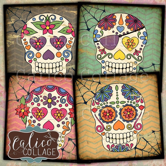 skulls decoupage paper Collage Images Sugar Skulls Images Inch Coaster 4x4 Sheet