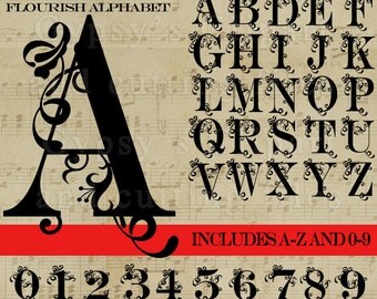 Flourish Letter svg, Monogram Letter SVG, Flourish svg Font, Monograms, SVG, Vector, ai,png, eps,dxf, Wedding Monogram, Silhouettes