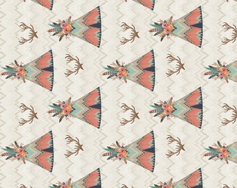 Boho Tipi Fabric - Rotated Teepees In Ikat Chevron By Willowlanetextiles - Southwestern Baby Cotton Fabric By The Yard With Spoonflower