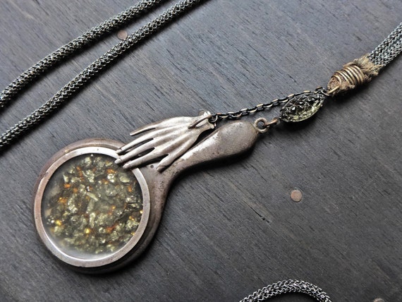 Long layering necklace with sterling silver Hand Mirror pendant - "The Importance of the Self"