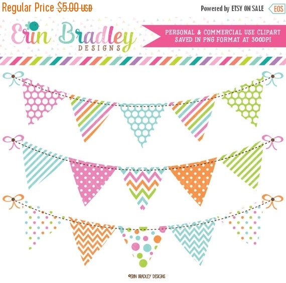 70% OFF SALE Clipart Bunting Graphics by ErinBradleyDesigns