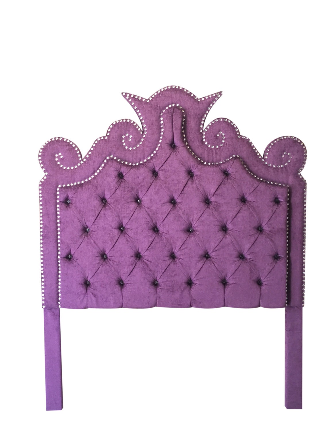 Purple Velvet Tufted Headboard with Double Row of Crystals