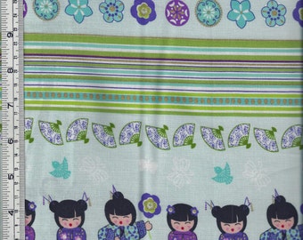 Cherry Blossom festival Aqua repeating stripe from Benartex