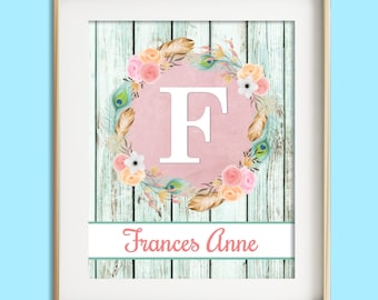 Personalized Nursery Art, Baby Girl Nursery Wall Decor, Custom Name Print, Shabby Pink Nursery Wall Art, Girl Wall Art, Rustic Glam Nursery