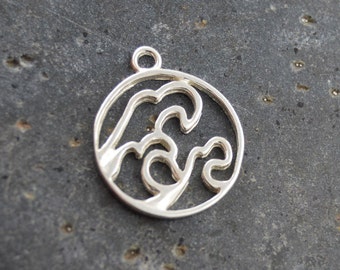 Sterling Silver Circle Ocean Wave Surge Pendant 12x13 mm, Sterling Openwork Solid 925 Silver, FPJZS