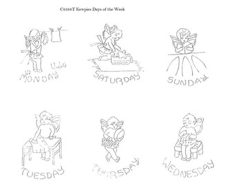 Kewpies for Days of the Week dish towels Seven Kewpie dolls doing Daily Chores in PDF format emaile 2U 1940s Hand Embroidery Transfer