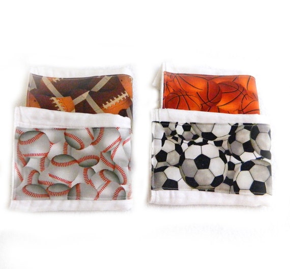 Boy Burp Cloth Set - Sports Burp Cloth - Football Baseball Soccer Basketball // Diaper Burp Cloth // Baby Shower Gift // Cotton Burp Cloths