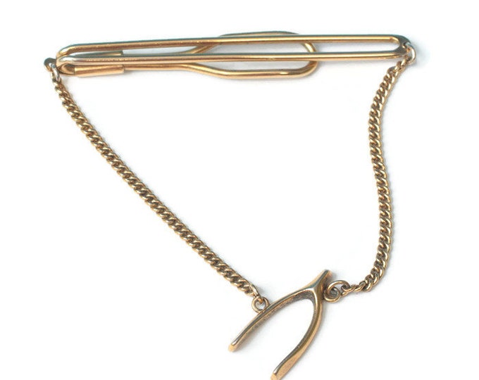 Swank Wishbone Tie Clasp Tie Bar Gold Tone Vintage