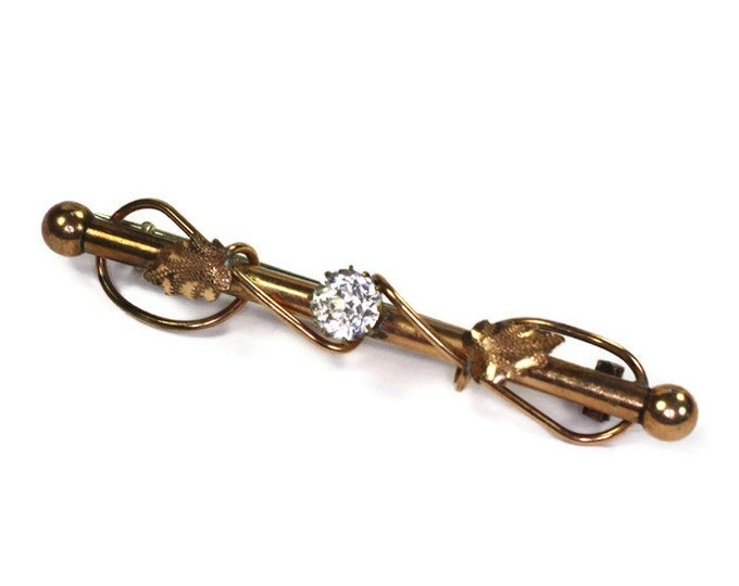 Victorian Bar Pin Leaf Motif Paste Stone Vintage