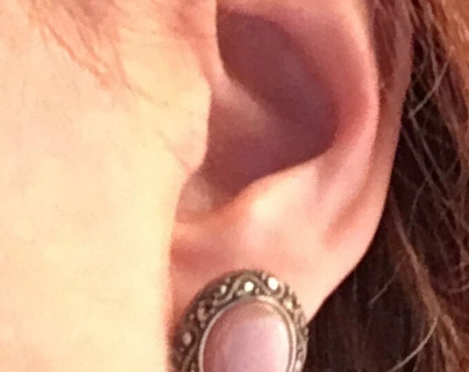 Pink MOP Shell and Marcasite Earrings Posts Sterling Vintage