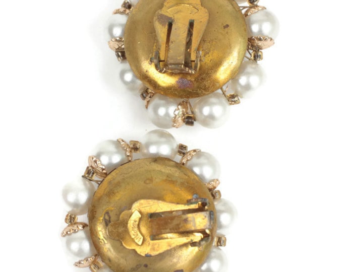 Faux Pearl Cluster Clip Earrings Japan Gold Tone Accents