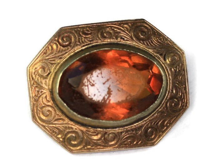 Victorian Topaz Glass Collar Pin Chased Design Smaller
