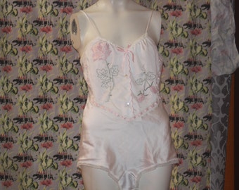 Vintage Odette Barsa Embroidered Teddy Lingerie M