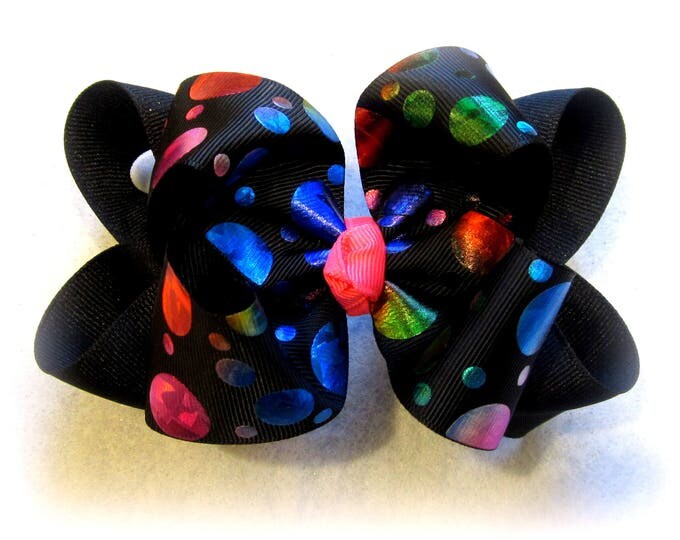 girls hairbows, boutique hair bow, layered bow, black hairbow, foiled bow, rainbow bow, bright colored bows, glitter bow, pink hair bow,