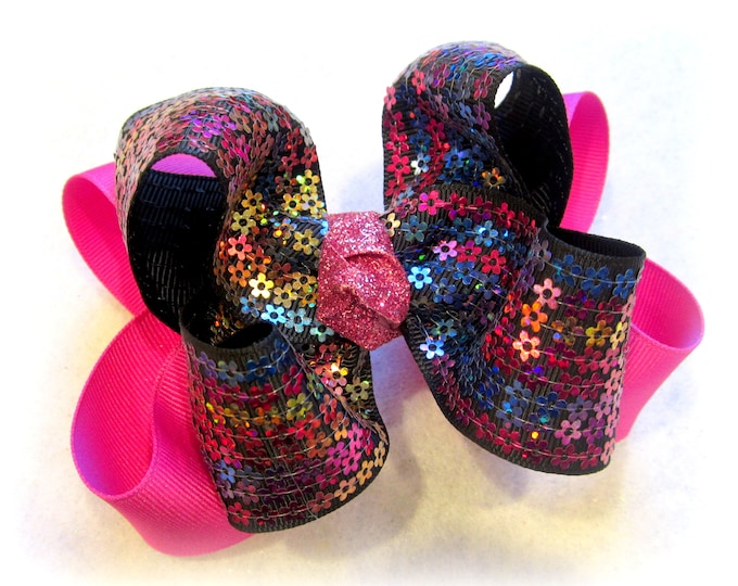 girls hairbows, boutique hair bow, sequin hairbow, pink bows, sequin bows, glitter hairbows, sparkle hair bow, large bows, stacked bows,