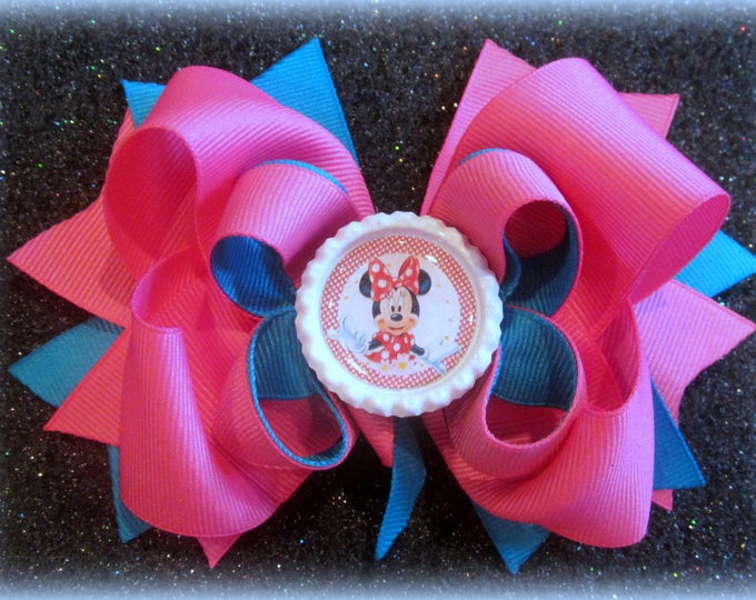 Minnie Mouse hairbow, Minnie Bows, Minnie hair bow, Layered Boutique bow, Magical Hairbow, Minnie Band, Pink Minnie bow, Baby Girls Bows