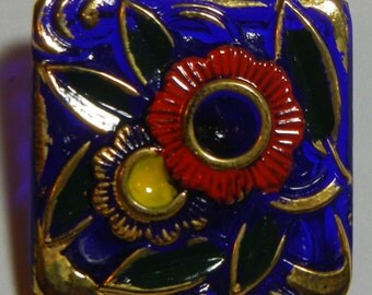 Square Art Deco Style Czech Glass Button