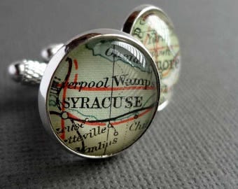 Personalised Silver Cufflinks, Silver Map Cufflinks, Mens Cufflinks, Gift Idea for Men, Anniversary Present, Vintage Maps, Unique Cufflinks