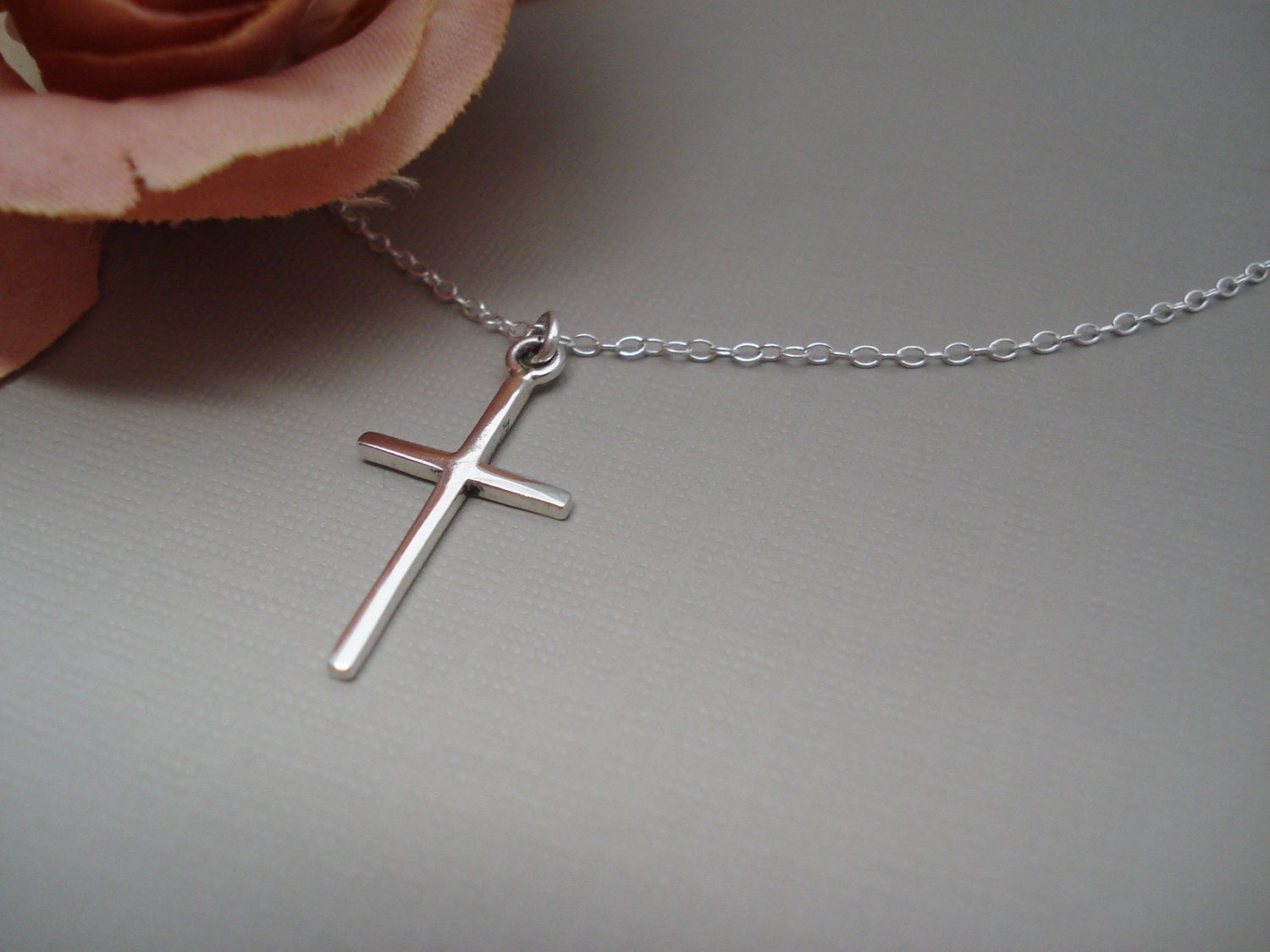 Sterling silver Thin Cross Necklace...Simple Cross pendant