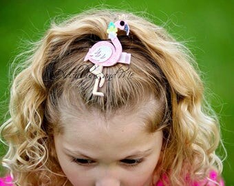 Pink Flamingo Hair Clip, Beach Hair Clip, Felt Hair Clip, Hair Clips For Summer, Toddler Hair Clips, Beach Flamingo Hair Clip, Tropical Clip