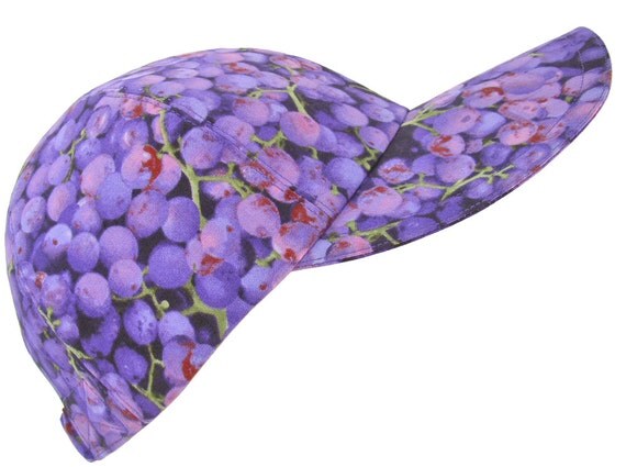 The Grape Escape - Ladies Purple Baseball Ball Cap with green vines Spring Summer Fruit Fashion Ladies Womens Adult Hat by Calico Caps