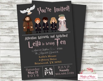 Harry Potter Birthday Invitation - Invitation with Photo - Printable Invitation - Digital Files - Harry Ron Hermione Hedwig Dumbledore