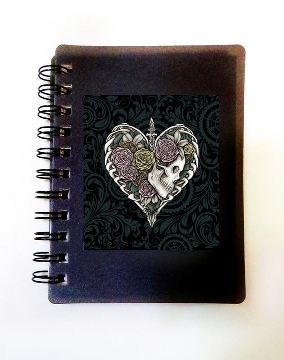 Steampunk Skeleton Heart Notebook Journal. Art by Sherrie Thai of Shaireproductions.com